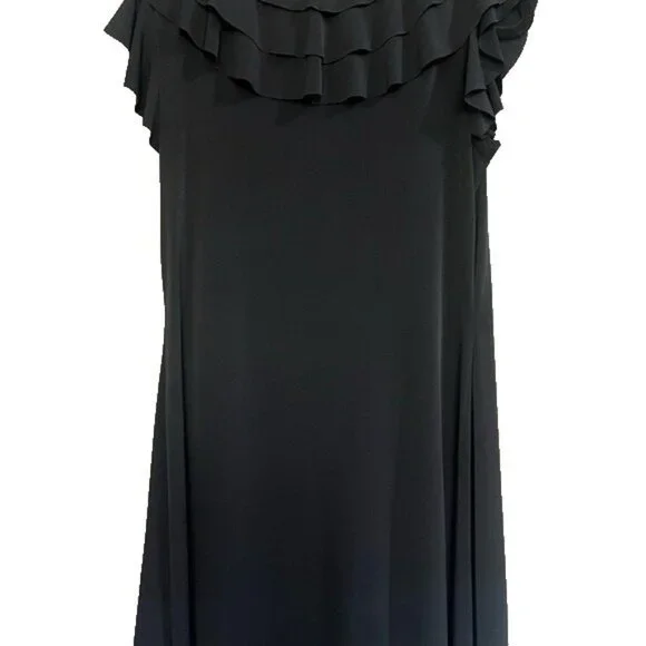 ENFOCUS STUDIO ELEGANT BLACK DRESS V NECKLINE RUFFLE TOP SLEEVELESS CAP SLEEVE - Picture 8 of 9